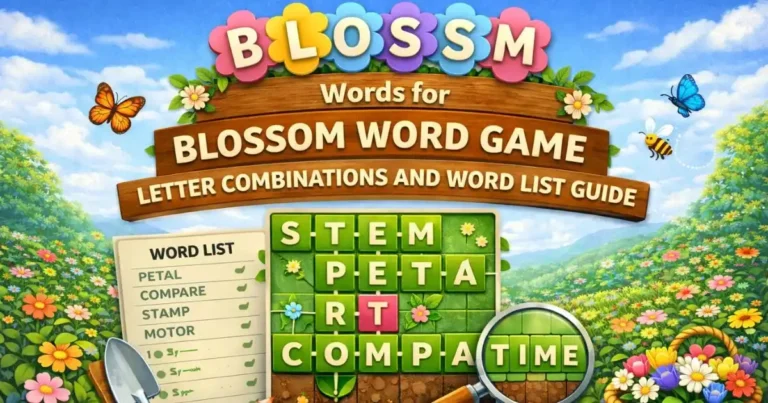 Colorful word game with flower theme
