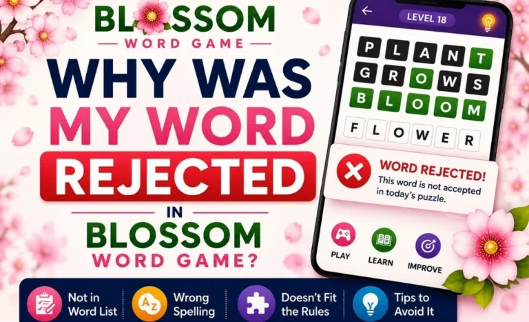 Player checking why a submitted word was rejected in Blossom Word Game